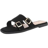 Ital-Design Elegante Slippers mit Schnallen für Damen – Sommerkomfort Pantolette (89542674) Blockabsatz Pantoletten in Schwarz
