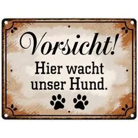 speecheese Metallschild Vorsicht Hier wacht unser Hund Metallschild in 15x20 cm
