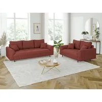 S-Style Möbel Polstergarnitur 3+2 Zara mit Braun Holzfüßen im skandinavischen Stil aus Cord-Stoff, (1x 2-Sitzer-Sofa, 1x 3-Sitzer-Sofa), mit Wellenfederung