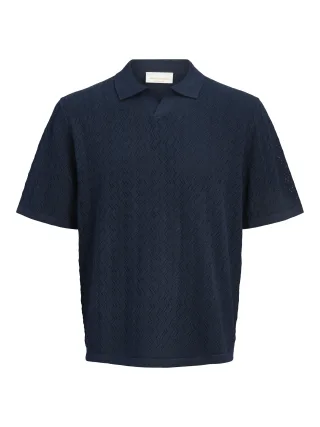 JACK&JONES - JORTYLER KNIT SS SPLIT NECK POLO SN Sky Captain - Gr. - M
