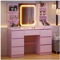 HOMALL Schminktisch Eingebaute LED-Beleuchtung, einstellbare Helligkeit, mit 7 Schubladen (GroBe 110*40*139cm Bestes Geschenk fur Ehefrau/Tochter)