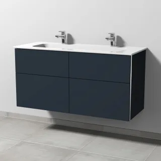 Sanipa 3way Keramik-Set Design Keramik-Doppelwaschtisch und Unterbau mit 4 Auszügen, Marine-Matt BP4831R