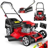MASKO Benzinrasenmäher, 51 cm Schnittbreite, Rasenmäher mit Radantrieb, 4-Takt-Motor & Mulch-Funktion inkl Fangkorb