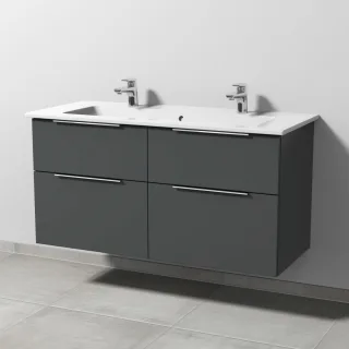 Sanipa 3way Keramik-Set Venticello Keramik-Doppelwaschtisch und Unterbau mit 4 Auszügen, Anthrazit-M UM32922