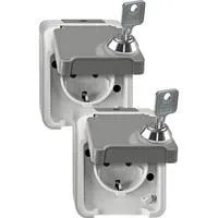 Schutzkontakt-Steckdose Schuko Aufputz mit Schraubklemmen, IP44, 16 Ampere, 250 Volt hellgrau, Retail