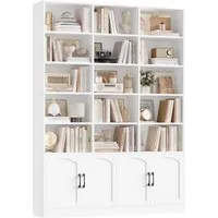 Homfa Bücherregal 209cm Bücherschrank Hochschrank Raumteiler Standregal, mit 15 offenen Fächern und 4 Türen, Holz, 150x23,7x209 cm, Weiß