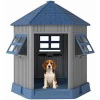 KOMFOTTEU Hundehütte Hundehaus Haustierhaus, mit Oberlicht & Belüftungsöffnungen