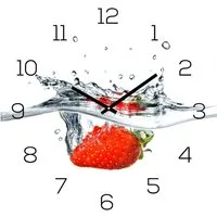 Levandeo® Wanduhr (Wanduhr Alu-Dibond 30x30cm Uhr Alubild Küche Erdbeere Frucht Rot)