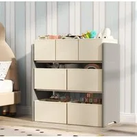 SONGMICS Spielzeugtruhe Kinderregal Bücherregal Kinder, mit 7 Aufbewahrungsboxen aus Vliesstoff, mit Kippschutz