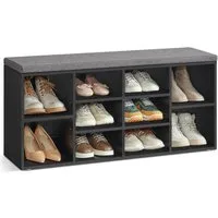 VASAGLE Schuhbank Schuhregal mit Sitzfläche, Sitzbank mit Stauraum, für Schlafzimmer, Flurbank mit 10 Fächern, verstellbaren Ablagen, 30 x 104 x 48 cm