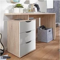 FINEBUY Schreibtisch FB43356 MASSA mit Container Sonoma Computertisch Bürotisch 120cm (120x76x53 cm mit 3 Schubladen Sonoma Eiche / Weiß), Bürotisch Home Office, PC-Tisch mit Stauraum