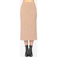 SASSYCLASSY Strickrock Gerippter Midirock Damen mit elastischem Bund Figurbetonter Strickrock mit High Waist Sitz Grau Beige Schwarz Khaki
