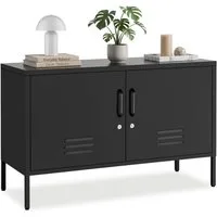 tectake Lowboard Sideboard, Kippschutz, höhenverstellbare Füße, 100 x 42,5 x 65 cm (Kommode Baker, in schwarz), 2 Türen mit Magnetverschluss, Zwischenboden verstellbar, Kabelführung