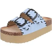 Ital-Design Damen Plateau-Pantolette mit Schnallen und Zierprägung Plateausandaletten (91895610) Flach Pantoletten in Hellblau