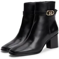 Tommy Hilfiger TH STRAP LEATHER BLOCK HEEL BOOT Stiefelette Herbstschuh, Businessschuh mit goldfarbenem Schmuckelement