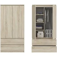 Home Collective Kleiderschrank Schrank 90cm breit mit 2 Schubladen, 3 Einlegeböden und Kleiderstange (Haushaltsschrank Schrank Organizer für Schlafzimmer Flur Keller Büro) robust & vielseitig viel Stauraum 90x50x180 (BxTxH) sonoma