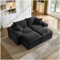 Sinaopus Schlafsofa Modulares Schlafsofa, 2-Sitzer Wohnzimmer Sofa mit Kissen, Bodensofa Cord Couch mit Hocker, Armlehne und Memory-Schaum