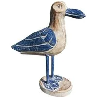 Deko-Impression Dekofigur Möwe auf Fuss Holz massiv Holz Natur und blau 20 cm maritime Deko (1 St)