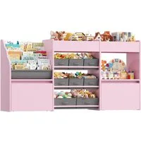 HOMECHO Spielzeugtruhe Kinderregal mit 2 Spielzeugkiste, Kinderregal mit 8 Boxen auf Rollen Weiß, 158x80x29.7cm