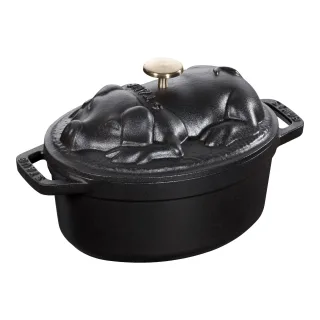 Staub La Cocotte Cocotte Schweinedeckel 17 cm, oval, Schwarz, Gusseisen