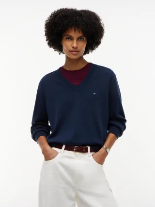 Tommy Jeans (PVH Group) - TJW ESSENTIAL VNECK SWEATER EXT Dark Blue - Gr. - S