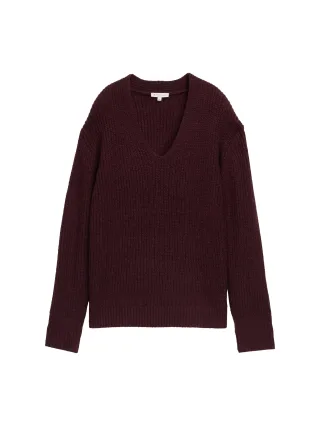 Tom Tailor - Strickpullover mit V-Ausschnitt dark red mélange - Gr. - XXL