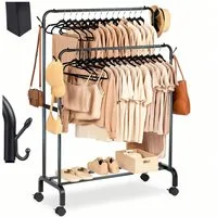 Realb2b Kleiderständer Kleiderständer mit Rollen Doppel Kleiderstange Schuhregal Metall, (Kleiderständer Doppelstange mit Rollen Schuhregal Metall Garderobe, Kleiderständer mit Rollen Doppelstange Schuhregal 25kg Metall), Doppelstange Rollen fixierba