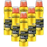 L'ORÉAL PARIS MEN EXPERT Deo-Spray Deo Spray Invincible Sport, Packung, 6-tlg., mit hoher Zuverlässigkeit