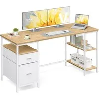 VASAGLE Schreibtisch Computertisch, Bürotisch, mit 3 Ablagen, 2 Schubladen, 140/160 cm