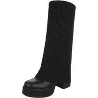 Ital-Design Moderne Stiefel mit Strickdesign und bequemer Passform Plateaustiefel (90482631) Blockabsatz Stiefel in Schwarz