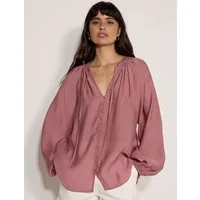 Apricot Shirtbluse Leichte Bluse mit Ballonärmeln mit verdecktem Verschluss