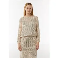 comma Langarmbluse Bluse Pailletten-Bluse mit Rundhalsausschnitt