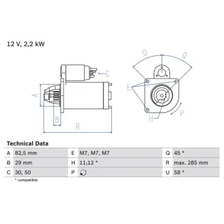 Bosch Anlasser 2,2 kW Citroen C25 Cx Peugeot J5 2,5