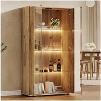 i@home Glasvitrine mit LED Beleuchtung und Glastüren, Moderner Vitrinenschrank 4-Lagen Glasvitrine Vitrinenschrank,Weiß, 80×36×150cm, modernes Design