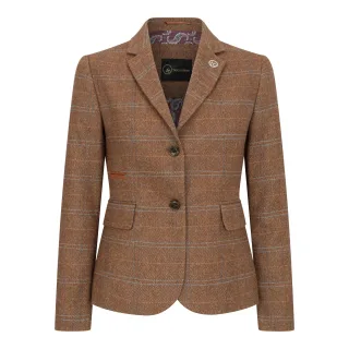 Tailored Fit Tweed-Blazer mit Fischgrätenmuster für Damen in Oak Brown