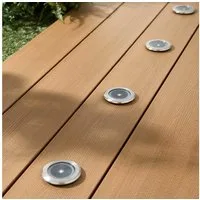 Lights4fun LED Gartenleuchte 4er Set Solar Terrassen‑Einbaustrahler in Warmweiß, Silber