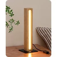 EDISHINE LED Nachttischlampe deko, säulenförmig Holz, LED fest integriert, 3000K-4500K-6000K, Touch Dimmbar, Stehleuchte für Zimmer-ecke, Höhe 27cm