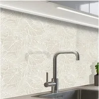 KitchenYeah Küchenrückwand Muster selbstklebend (keine Folie) Blätter - Beige - Monstera - Palme, (1-tlg), Spritzschutz, Küche, Rückwand, Küchenwand, Küchenfront, 30x20 cm