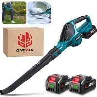ONEVAN Akku-Laubbläser 21 V, bürstenlos, bis 219 km/h Windgeschwindigkeit, mit 2 Akkus, Leichtes Handgebläse, ideal für Garten, Laub, Staub und Schnee