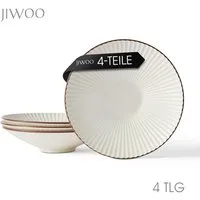 JIWOO Teller 4er Ø24,8cm, Salatteller Pastateller Frühstücksteller Dessertteller, (4 St), Keramik Hochwertiges Tellerset Weiß Mikrowellen spülmaschinenfest