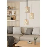 EGLO Hängeleuchte ROMAZZINA Pendelleuchte, Esstischleuchte, sandfarben, Metall, E27, ohne Leuchtmittel, Hängelampe, Wohnzimmer, modern, ballonförmiger Lampenschirm, 110x46cm