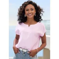 Vivance Kurzarmbluse mit Zierdetail am Ausschnitt, Druckbluse