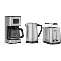 Klarstein Frühstücks-Set Verosteel (3-tlg), Toaster 800W Wasserkocher 1,7 L 2200W Kaffeemaschinen 900W Edelstahl