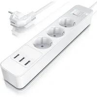 BEARWARE Steckdosenleiste 3-fach (Ein- / Ausschalter, USB-Anschlüsse, Kindersicherung, Schutzkontaktstecker, Überspannungsschutz, Kabellänge 1,50 m), Steckdosenleiste
