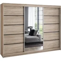 A&J MöbelLand GmbH Schiebetürenschrank VILUNO mit 4 Schubladen und Spiegel (nur für kurze Zeit! TOP ANGEBOT! Geräumiger Schrank mit einer Breite von 200 cm und Spiegel, ideal zur Aufbewahrung von Kleidung und Accessoires. 4 Schubladen und viel Staura