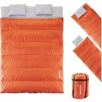 Skandika Schlafsack Iceland Double, 220 x 150 cm, als Einzelschlafsack nutzbar (2-Wege-Reißverschluss mit Kälteschutz, Stoffsteg, Webbandklemmschutz), Baumwolle, Kissen, Deckenschlafsack/Familienschlafsack