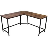 VENDOMNIA Eckschreibtisch L Form - industrial Design, aus Metall (135x50 cm, Schwarz Braun, Computertisch Bürotisch Arbeitstisch Büro Vintage Retro Laptop PC)