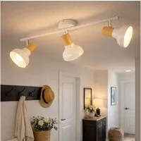 WOFI Deckenleuchte, Leuchtmittel nicht inklusive, Deckenleuchte Holzlampe 3 Flammig weiß Deckenlampe 3 Strahler mit