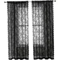Agger Vorhang Transparent, Floral, Spitze Rüschen,Schwarze Spitzenvorhänge (2er-Set), für Wohnzimmer Schlafzimmer Deko Stangendurchzug,Store
