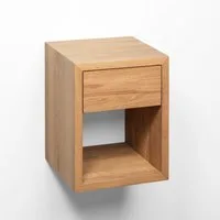 Woodek Design Nachttisch HUGO, schwebendes Wandregal mit Schublade, H 39 x B 30 x T 30 cm (Ablagetisch aus matt lackiertem massivem Eichenholz, 1-St., griffloser Beistelltisch), kompakter Nachtschrank mit Ablage